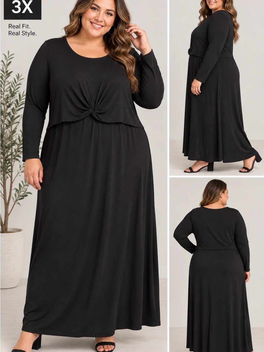 A New Day Black Twist Front Maxi Dress Plus Size 3X NWT siz 3X
